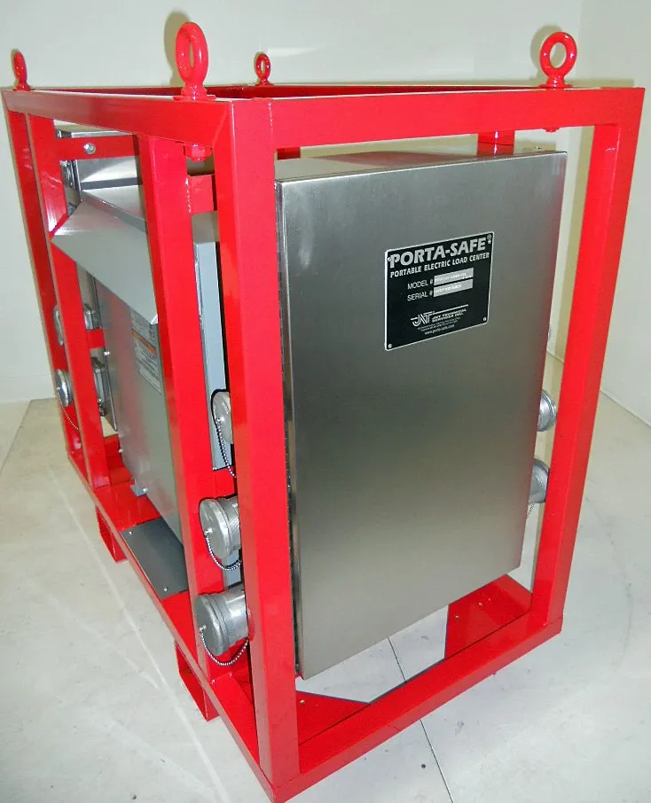 Porta-Safe heavy-duty 480 V skid unit in a red lifting frame, built for a nuclear plant outage